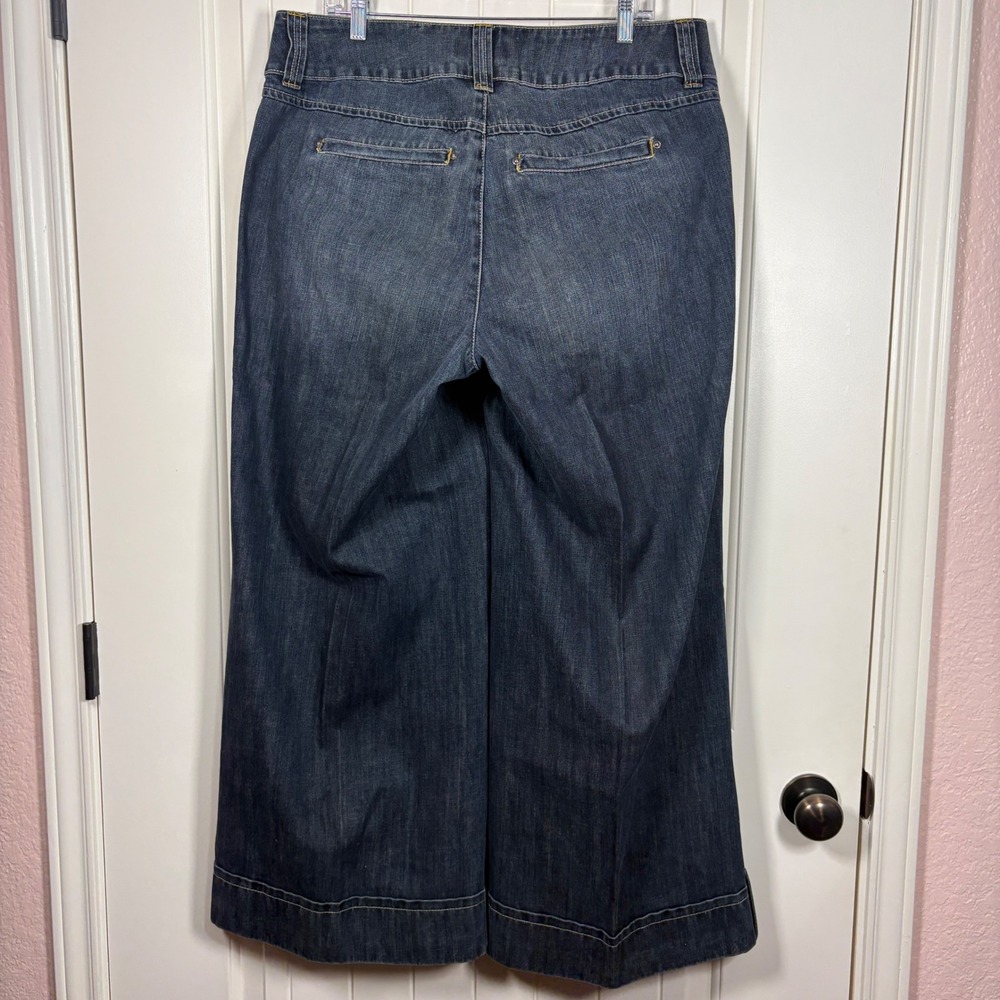 Venezia Dark Wash High Rise Wide Leg Trouser Jeans with Front Pleats and Cuffs - Picture 7 of 10